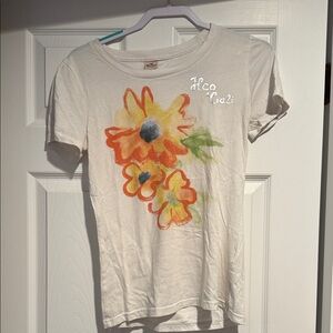 Hollister White Tee with Orange Floral Design